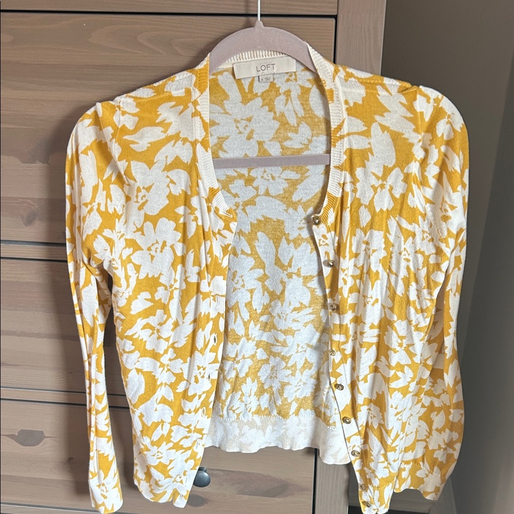 LOFT Floral Yellow and White Cardigan